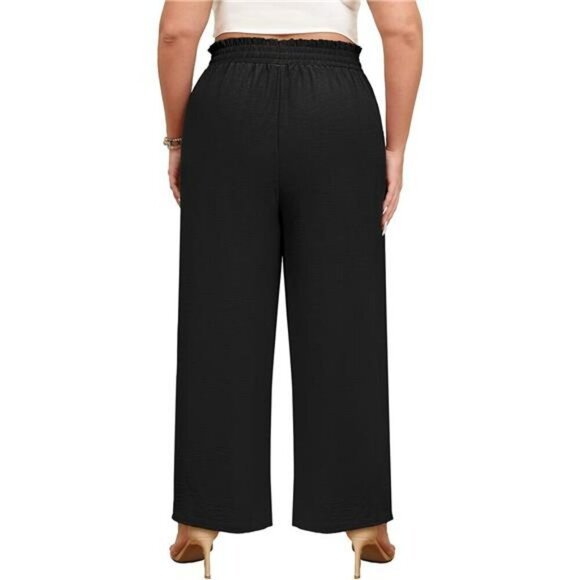 Plus Size Wide Leg Palazzo Pants Elastic Waist Loose Work Trousers Pockets - Picture 3 of 7